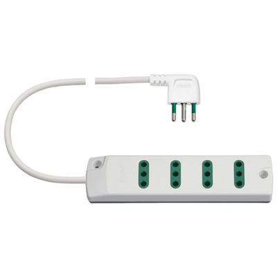 White multiple socket with small 90° plug, 4 sockets
