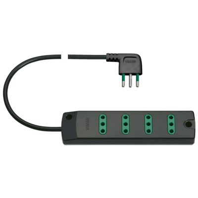 Black multiple socket with small 90° plug, 4 sockets
