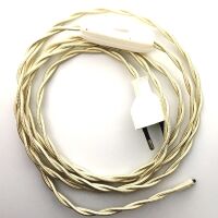 Braided lighting wiring with ivory plug and switch