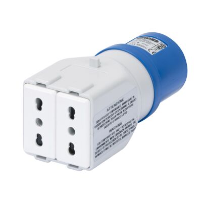 IEC309 2P+T plug adapter to 2 P11/P17 IEC 309 MA socket