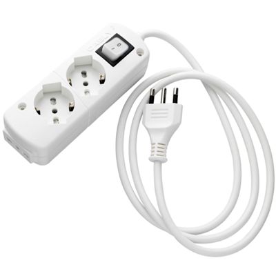 Multiple socket with switch and 1.5 m cable, 16A plug and 2 universal sockets and 1 bypass