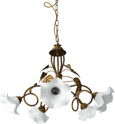 Lámpara de araña de 5 luces GOLD - DUCATO con pañuelo de porcelana ø 14