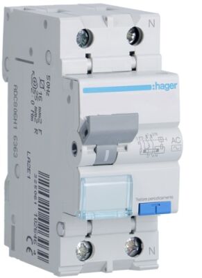 Hager ADC906H - Disjoncteur différentiel 1P+N C6 0,03A CA