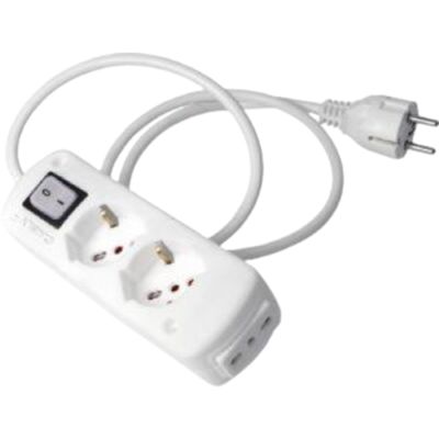 Toma múltiple con interruptor y cable de 1,5 m, clavija alemana y 2 tomas universales y 1 bypass
