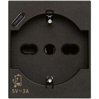Black Linea - 16A universal socket + USB C