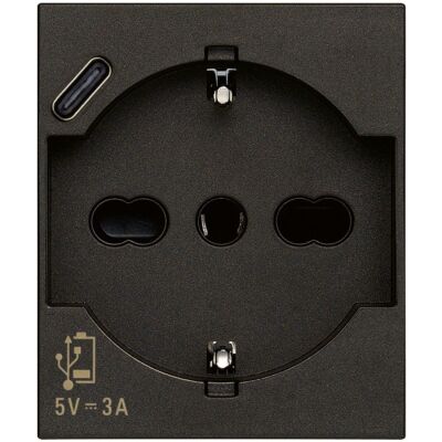 Black Linea - 16A universal socket + USB C