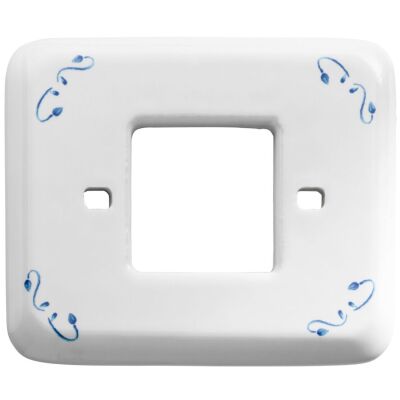 Línea Amica - placa de porcelana con decoración de esquinas azules