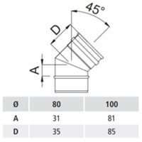 GBD N/PLG45-80 - 45° 80 stainless steel black single wall bend