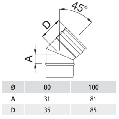 GBD N/PLG45-100 - Coude à 45° 100 en acier inoxydable noir simple paroi