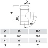 GBD N/PLT87-8 - Te de acero inoxidable negro de pared simple 87° 80
