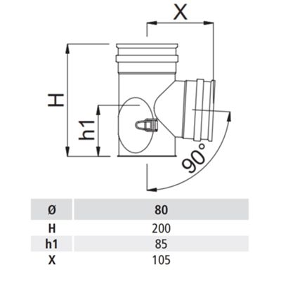 GBD N/PLT87ISP-80 - Té 90° 80 en acier inoxydable noir simple paroi inspectable