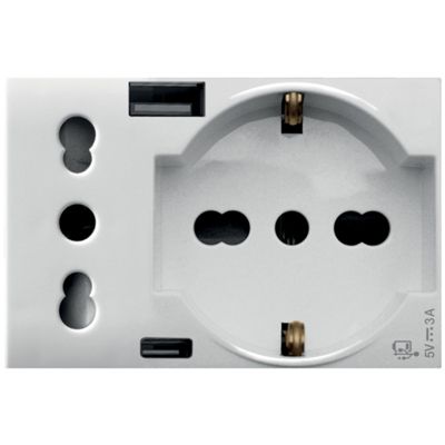 Ave 44609015USB Whitek - presa universale/bipasso + USB A/C