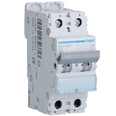 Hager MCA206 - interruptor magnetotérmico 2P C6 6KA 2M