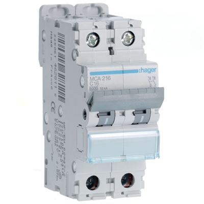 Hager MCA216 - interruptor magnetotérmico 2P C16 6KA 2M