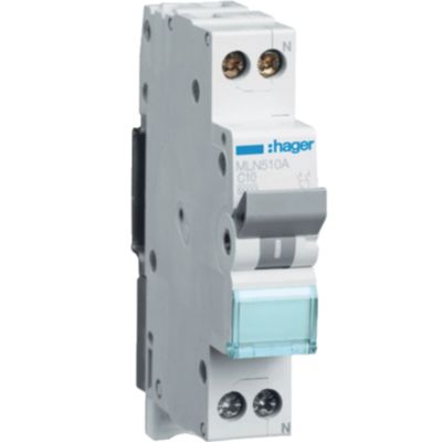 Hager MLN510A - circuit breaker 1P+N C10 6KA 1M