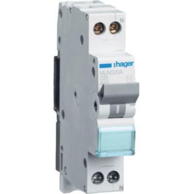 Hager MLN520A - circuit breaker 1P+N C20 6KA 1M