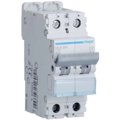 Hager MCA250 - 2P C50 6KA 2M circuit breaker