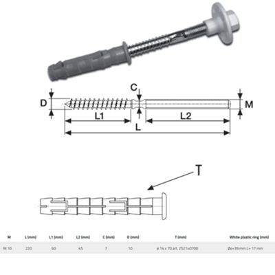 RCM 266100250 - fissalavabo a parete 10X220