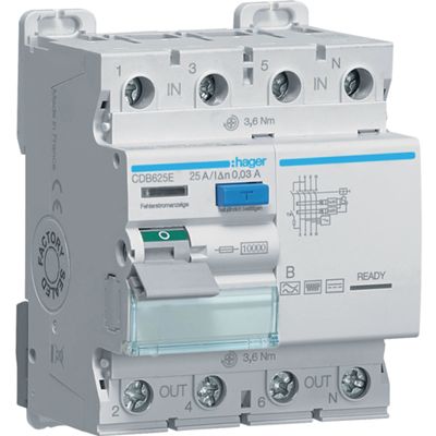 Hager CDB625E - differential 4P 25A 0.03AB
