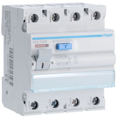 Hager CDC742H - Disjoncteur différentiel 4P 40A 0,03A AC