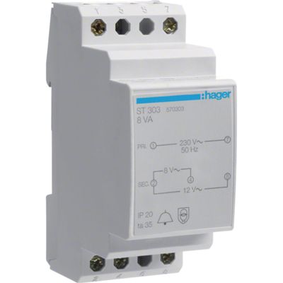Transformateur de sonnette Hager ST303 - 8W 230V 8-12V