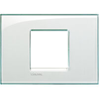 LivingLight - square plate in technopolymer with 2 central aquamarine modules