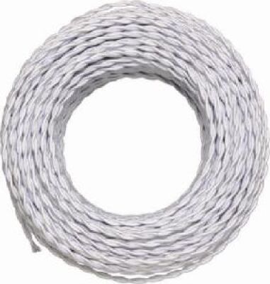 Câble tressé en coton blanc avec fil d'acier 2X0,75 - 50m