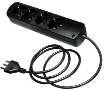 Black multiple socket with 16A plug and 4 CABLY universal sockets