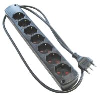 Black multiple socket with 16A plug and 7 universal sockets