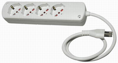 White multiple socket with 16A plug and 4 CABLY universal sockets