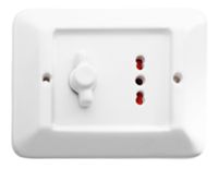 Delux – placa de porcelana con conmutador e toma bipaso blanco
