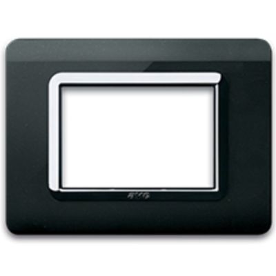 Serie 44 - placca Tecnopolimero 44 in plastica 3 posti nero assoluto cornice cromata