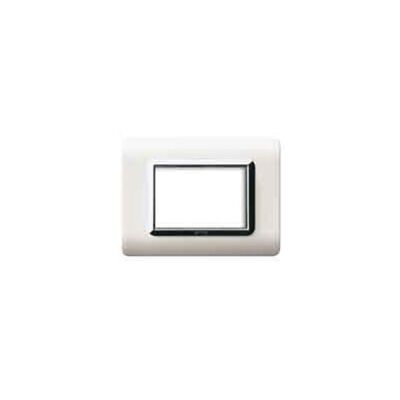 Serie 44 - Placa 44 de tecnopolímero de plástico, 3 plazas, blanco RAL 9010, marco cromado
