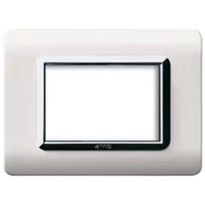 Series 44 - 44 technopolymer plate in plastic, 3 places, white RAL 9010, chromed frame
