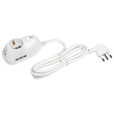 Prise multiprise blanche 10A et 2 prises bypass et 1 prise universelle avec interrupteur