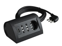 Desk power strip with 2 bypass sockets, 1 German socket and 2 USB sockets