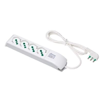 White Fido multiple socket with switch and 1.5 m cable, large plug and 4 universal sockets