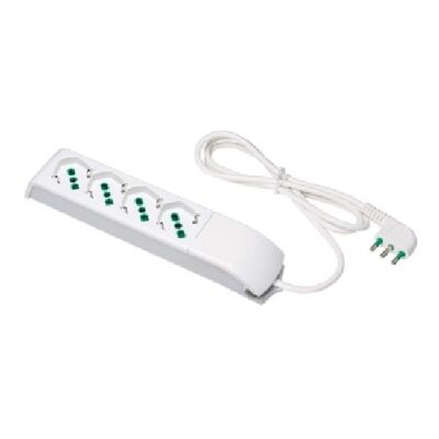 White multiple socket with 16A plug and 4 Fido universal sockets