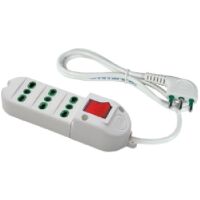 White Fido multiple socket with switch and 1.5 m cable, large plug and 3 bypasses