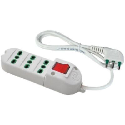 White Fido multiple socket with switch and 1.5 m cable, large plug and 3 bypasses