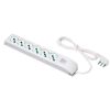 White multiple socket with switch and 1.5 m cable, large plug and 6 Fido universal sockets