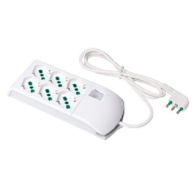 White multiple socket with switch, cable and 3+3 Fido universal sockets