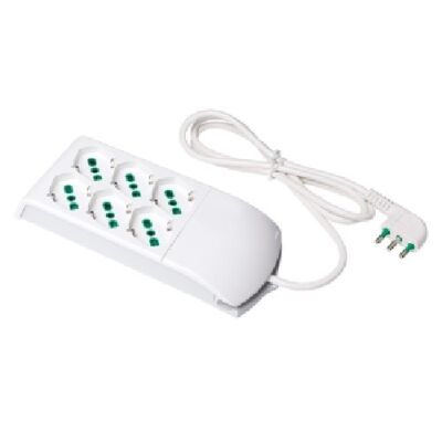 White multiple socket with cable and 3+3 Fido universal sockets