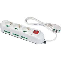 White multiple socket with switch, 16A plug, 3 universal sockets and 6 Triax double sockets
