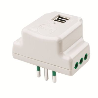 Adaptador triple con USB blanco