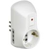 Adaptador múltiple alemán pequeño y blanco con interruptor de seguridad.