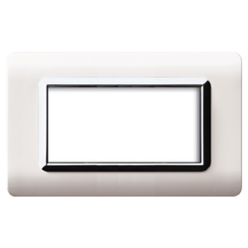 Serie 44 - placca Tecnopolimero 44 in plastica 4 posti bianco RAL 9010 cornice cromata