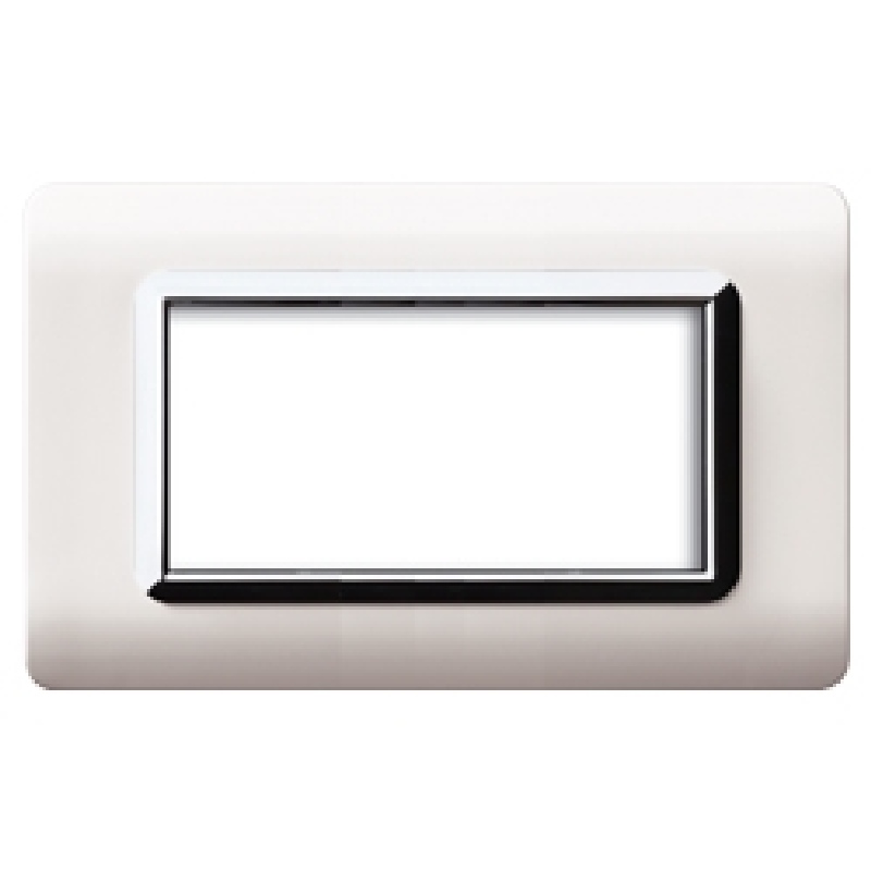 Series 44 - Technopolymer 44 plate in plastic, 4 places, white RAL 9010, chromed frame