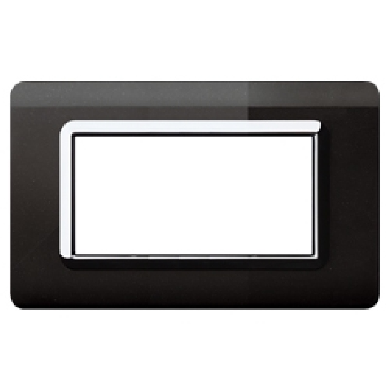 Series 44 - 4-place technopolymer plate in absolute black plastic with chromed frame