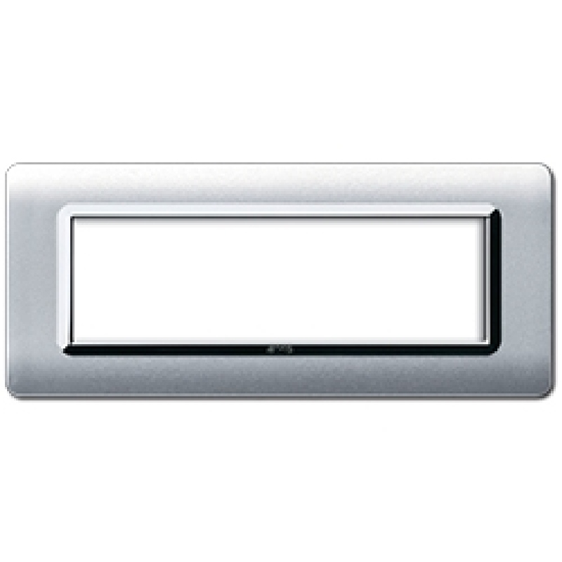 Serie 44 - placca Tecnopolimero 44 in plastica 7 posti alluminio naturale cornice cromata